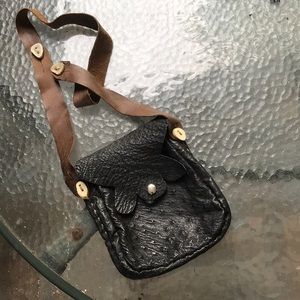 Handcrafted Ostrich Leather Boho pouch or purse with 4 antler button accents.